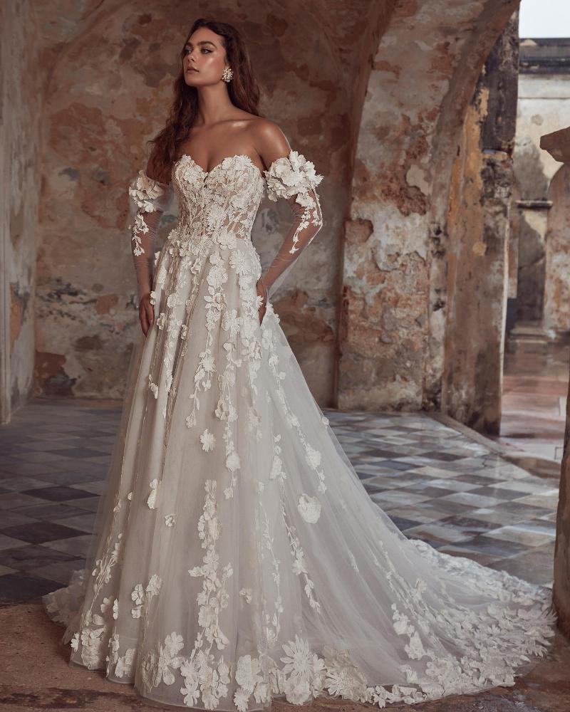 123111 3d floral wedding dress with sleeves and a line silhouette1